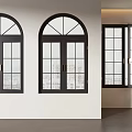 Modern Black Casement Windows With Arch Design And Glass Panels In Interior