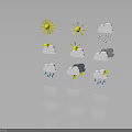 Different Weather Icons Collection Including Sun Clouds Snowflakes Raindrops And Lightning 3d model