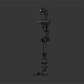 Detailed Mechanical Robot Character Featuring Large Eyes Outstretched Limbs Metal Gears And Chains