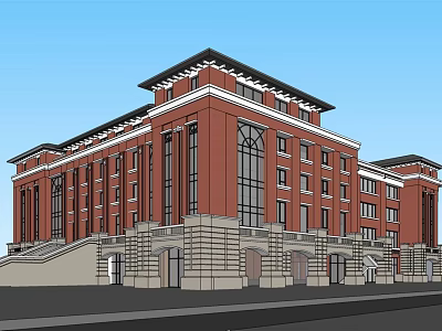 Red Brick School Building Multi Story Structure With Large Windows And Classical Design 3d model