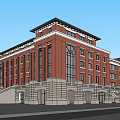 Red Brick School Building Multi Story Structure With Large Windows And Classical Design 3d model