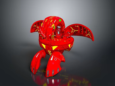 Red Futuristic Aerospace Craft with Winged Structure Legs and Yellow Accents in Space Exploration Concept 3d model