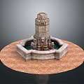 Stone Multi Tiered Garden Ornament Fountain With Carved Base And Brick Paved Surround