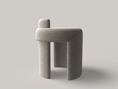Contemporary Gray Stool With Textured Fabric And Unique Rounded Design Structure 3d model