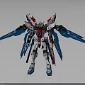 Detailed Gundam Robot Model In Standing Pose With White Red Blue Wings And Mechanical Details
