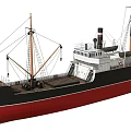 Vintage Warship With Black Red Hull And Multiple Masts