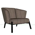 Modern Single Sofa with Brown Beige Striped Textured Fabric and Black Legs
