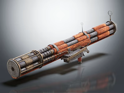 Multi Barrel Rocket Launcher Military Weapon With Metal And Wooden Cylindrical Structure 3d model