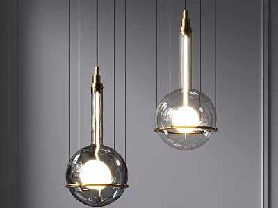 Elegant Spherical Glass Pendant Lights With Gold Base And Illuminated Design 3d model