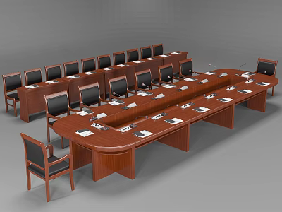 Wooden Conference Table With Black Chairs In Modern Meeting Room Setup 3d model