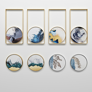 New Chinese Style Round Frame Painting Hanging Painting 3d model