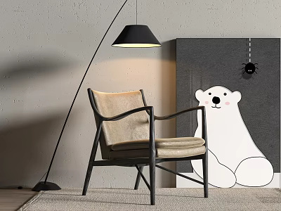 modern single chair floor lamp decorative painting wall lamp wood 3d model