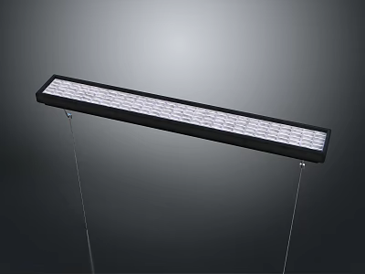 Modern Long Rectangular Chandelier With Black Frame White LED Bulbs And Transparent Hanging Wires 3d model