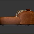 Modern Orange Curved Sofa With Patterned Decorative Pillows And Stylish Design 3d model