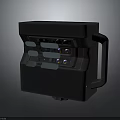 Compact Portable Black Electronic Device With Handle Front Panel Buttons And Indicators