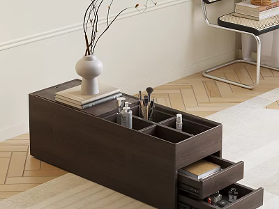 Dark Brown Cosmetics Storage Organizer With Makeup Brushes And Vase 3d model