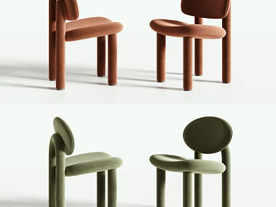Modern Minimalist Leisure Chairs Brown and Green with Curved Backrest Round Seat Straight Legs 3d model