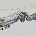 Modern Commercial Street With Outdoor Seating Umbrellas Pedestrian Walkway Terraces And Greenery