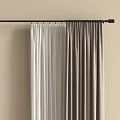 White And Gray Curtains With Lightweight And Velvet Fabric On Black Rod Against Beige Wall