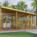 Sipunculid Worm Jelly Experience Store With Modern Wooden Glass Structure Among Palm Trees And Greenery