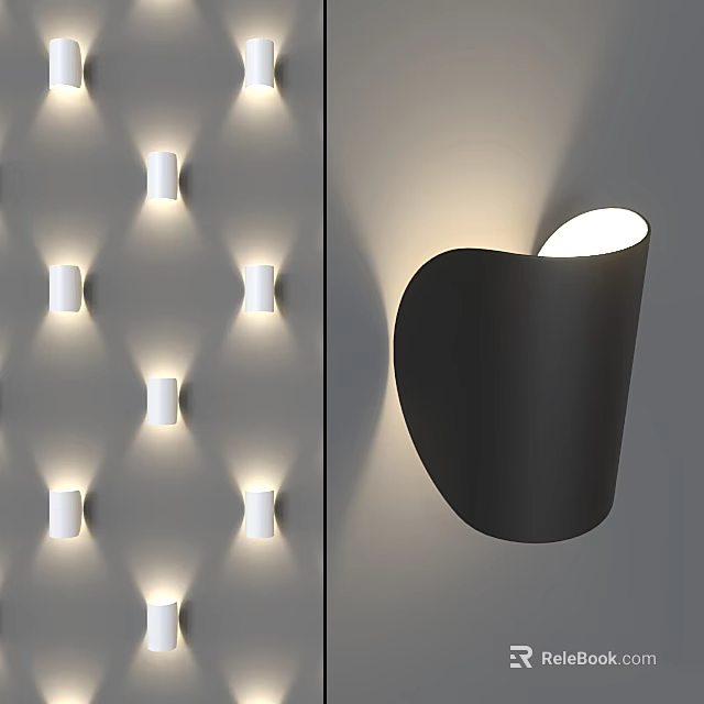Modern Interior Wall Lamps With White Cylindrical And Black Curved Designs 3d model 