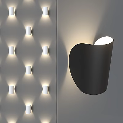 Modern Interior Wall Lamps With White Cylindrical And Black Curved Designs 3d model