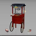 Red Vintage Popcorn Cart With Blue Canopy Glass Display And Popcorn Buckets
