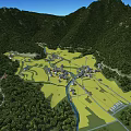 Rural Community Aerial Planning With Green Forests River Roads Houses And Green Spaces