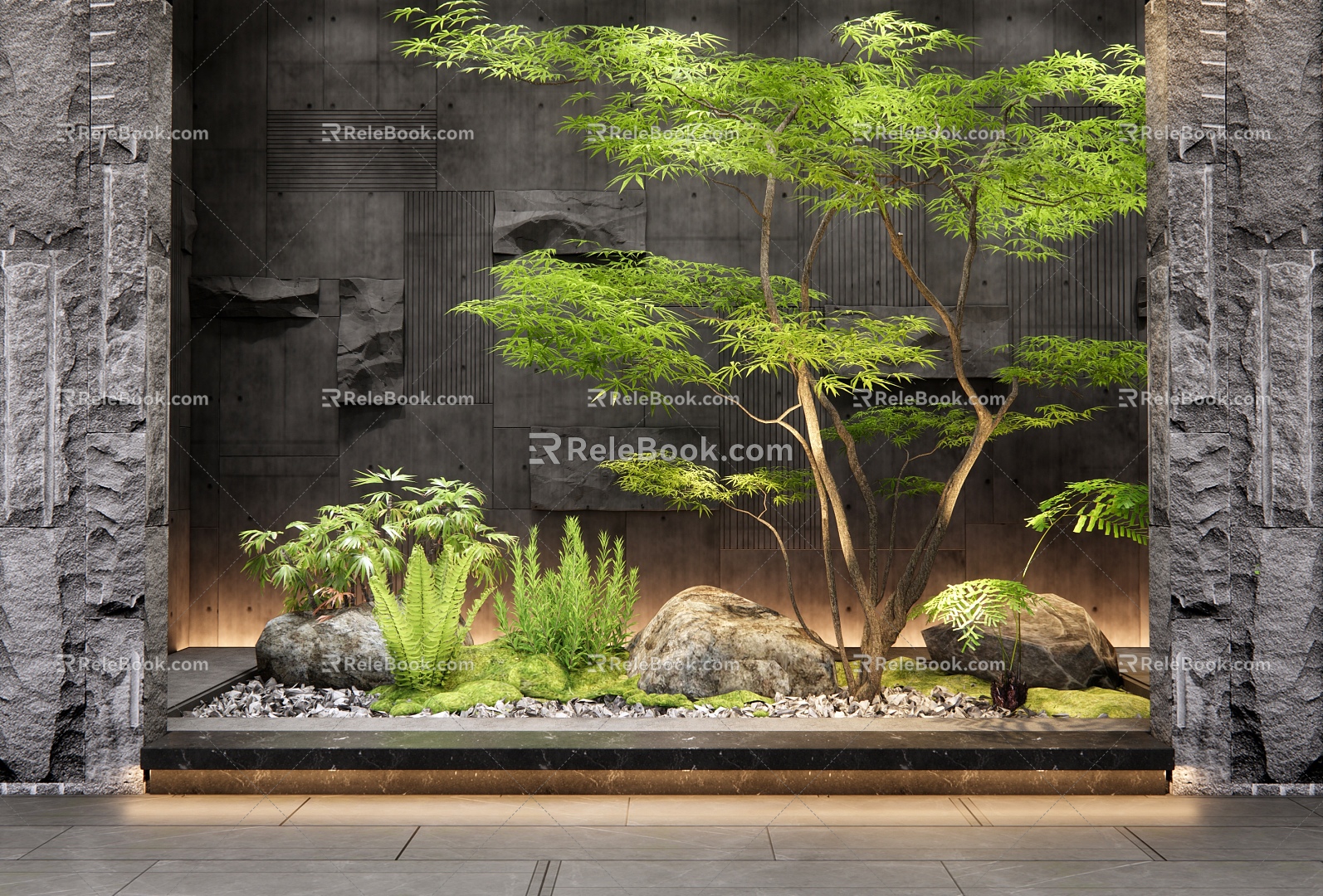 Indoor plants landscaping courtyard sketch maple stone plant pile 3d model