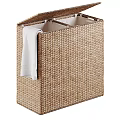 Woven Rattan Storage Baskets With Stacked Towels And Linen Inside