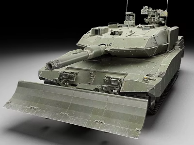 Military Tank With Front Plow Turret Cannon And Tracked Design 3d model
