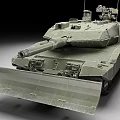 Military Tank With Front Plow Turret Cannon And Tracked Design