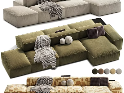 Modern Soft Modular Fabric Double Sofa With Decorative Pillows Blankets And Multiple Color Options 3d model