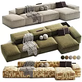 Modern Soft Modular Fabric Double Sofa With Decorative Pillows Blankets And Multiple Color Options