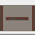 Modern Decorative Cabinet With Central Mountain Pattern And Open Shelves For Decorations And Books