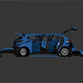 Blue Car With Open Doors Engine Hood Showcasing Internal Structure And Components 3d model