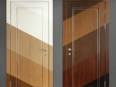 Modern Wooden Hinged Doors Featuring Geometric Lines White Light And Dark Brown Finishes 3d model