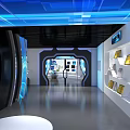 Modern High Tech Exhibition Hall With Interactive Digital Screens And Displays 3d model