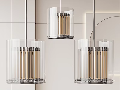 Modern Transparent Glass Pendant Lights With Wooden Vertical Strips For Interior Decor 3d model