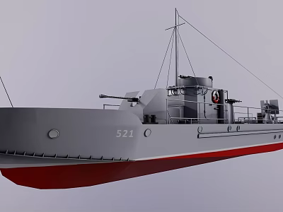 Military Warship With Gray Hull Red Bottom And Number 521 3d model