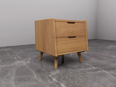 Minimalist Modern Wooden Bedside Table With Two Drawers Light Wood Finish And Slim Legs 3d model