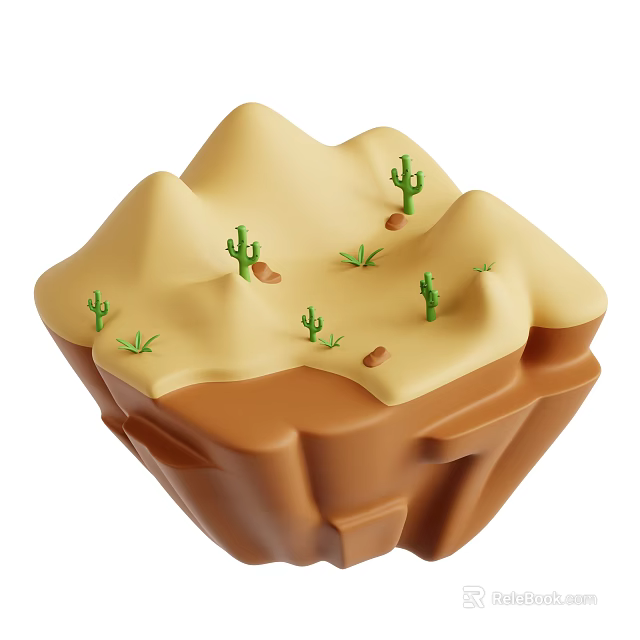 3D Desert Themed Landscape Sculpture Featuring Sand Dunes Cacti And Small Plants 3d model 