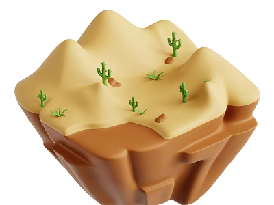 3D Desert Themed Landscape Sculpture Featuring Sand Dunes Cacti And Small Plants 3d model