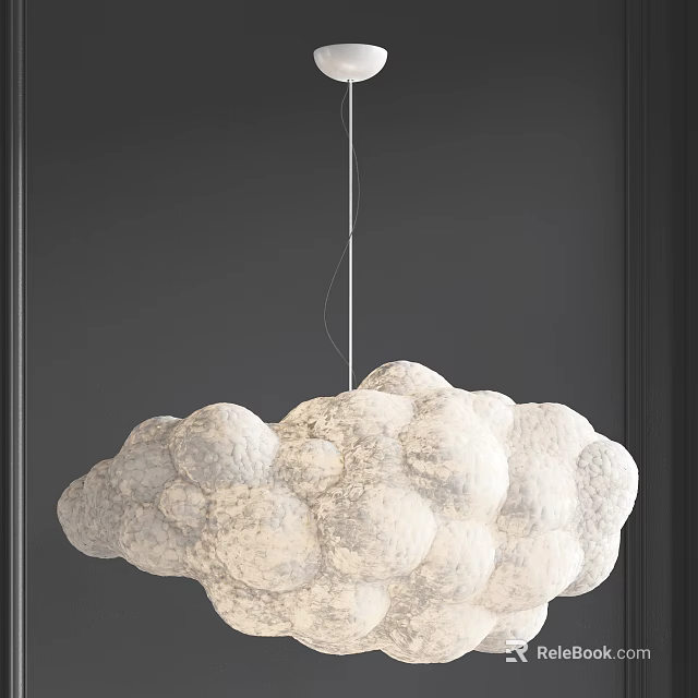 White Cloud Shaped Chandelier With Multiple Spherical Elements Hanging On Grey Background 3d model 