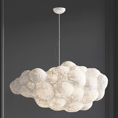 White Cloud Shaped Chandelier With Multiple Spherical Elements Hanging On Grey Background 3d model
