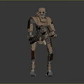 Brown Mechanical Robot With Red Eyes Holding Large Weapon In Standing Pose