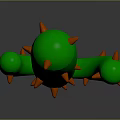 Stylized Green Cactus Plant With Red Thorns On Gray Background Surface