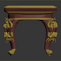 Traditional Functional Desk With Red Tabletop And Golden Carved Decorative Legs