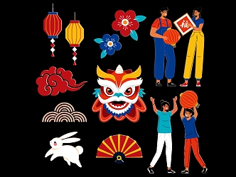 2D Dragon and Lion Dance Traditional Celebration Folk Silhouette 3d model