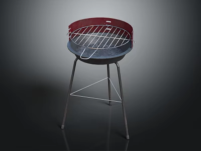 Portable Round Outdoor Grill With Red Top Metal Stand And Grill Rack 3d model